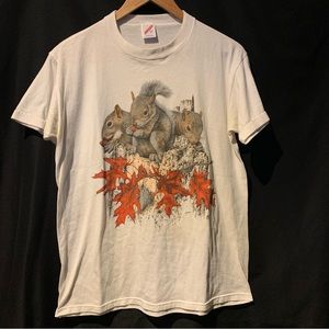 Vintage 90s Squirrels T-Shirt White Used Sz L 20x27 Stained S/S